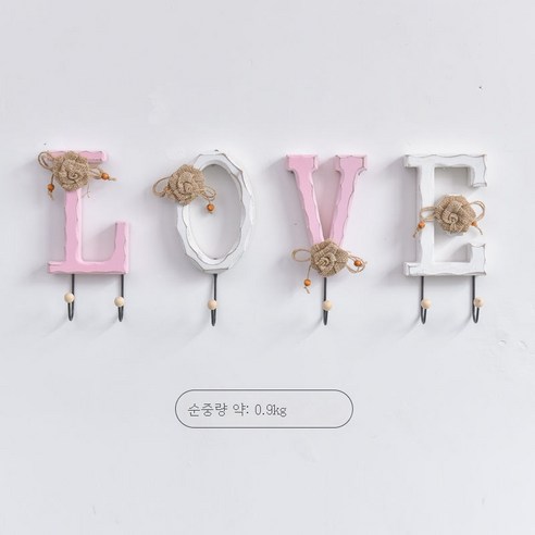 ZZJJC 아이디어 입문 후크 현관 열쇠 수납 벽걸이 벽걸이 침실 벽면 이니셜 후크 장식, 핑크 LOVE 레터링 걸+없음 전달스파이크 as