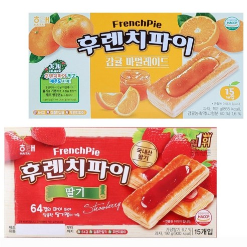 해태 후렌치파이2종 (감귤 마멀레이드 +딸기) /고소한/바삭바삭함/달콤한/디저트/간식/샌드/아이과자