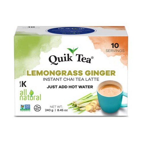 Quik Tea Lemongrass Ginger Instant Chai Tea Latte - 10 Count Single Box - All Natural Digestion Tea, 1개, 240g