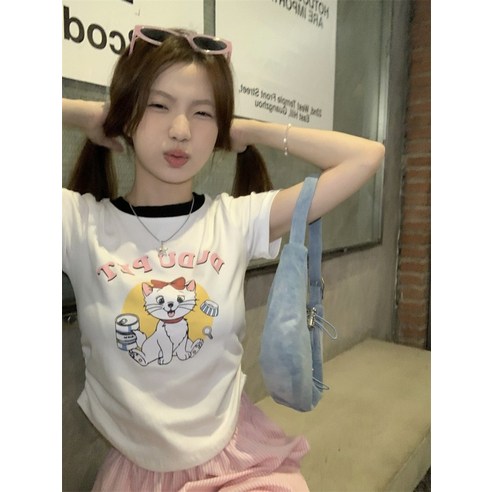 가격 고양이 스트링 반팔 여 쇼트