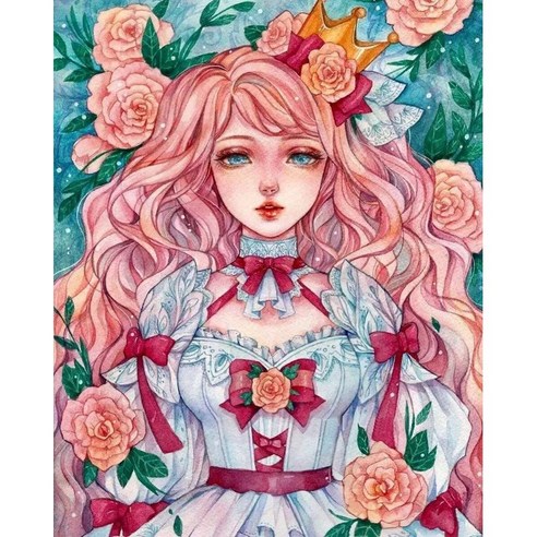 DIY 보석십자수 만화 여자 초상화 DIY 다이아몬드 그림 세트 보석비즈십자수 거실 장식, 50*70CM, KTMSN-14