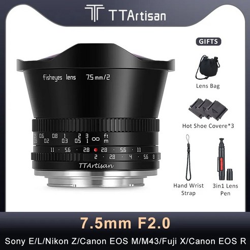 카메라렌즈 TTArtisan 수동 초점 어안 니콘 Z 소니 E 캐논 EOS RF 후지 X 라이카 L 캐논 EOS M M43 마운트 75mm F2 APSC, 2.캐논 RF