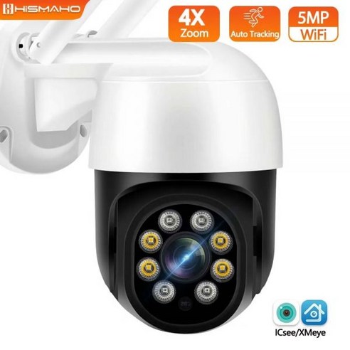 홈 무선 IP 카메라 야외 보안 보호 CCTV 비디오 자동 추적 PTZ 미니 돔 캠 스마트 ICsee 5MP 와이파이 1080P, 1080P Add 128G SD_미국 플러그