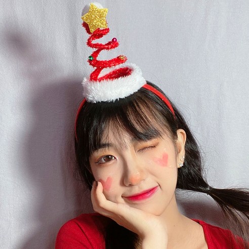 쿠이시 크리스마스 루돌프 산타 트리 레드 머리띠, 1개입, 띠용트리/레드