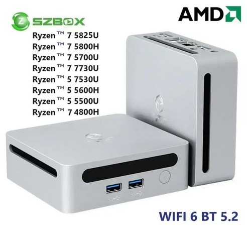 고사양 미니 PC 데스크탑 가성비 사무용 SZBOX AMD Ryzen 게임용 데스크 컴퓨터 윈도우 11 DDR4 3200Mhz NVMe SSD WiFi6 BT5.2 7 5800H, No Ram No Storage, AMD Ryzen 7 5825U