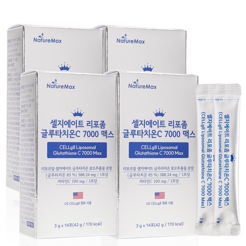 셀지에이트 리포좀 글루타치온C 7000 맥스 분말형 (1포당 순수 리포좀 글루타치온 500mg, 비타민C 100mg), 4박스, 42g