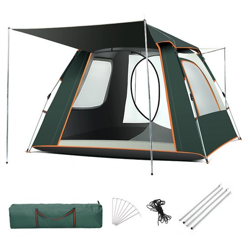 Outdoor Fish 캠핑 필수 원터치 텐트 (3-8인) 방수 원단 사계절 통용, 검푸른색, 210*210*140cm(3-4인)