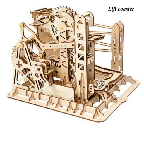 3D 나무 퍼즐 마블 런 세트 DIY 모델 빌딩 블록 키트 조립 장난감 선물 10 대 성인용 야간 도시 5 종류, Lift coaster