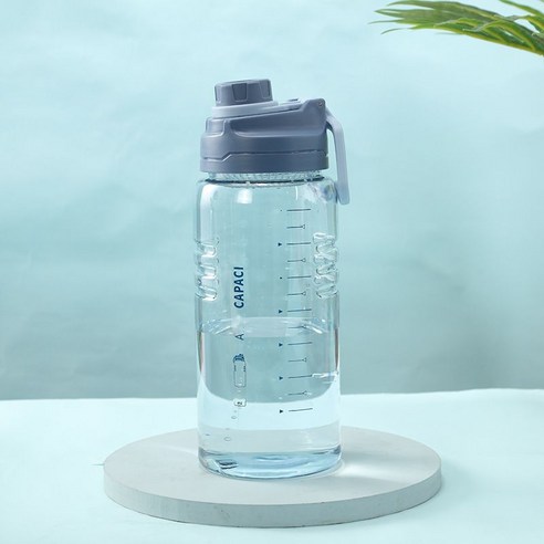 고가 여름 대용량 대용량 물컵 맞춤형 선물 냉수병 고온 내성 플라스틱 피트니스 물병, 2037 블루, 1800ml