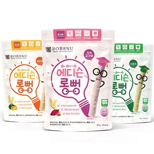 서울대밥스누 우아한 에디슨롱뻥 유기농 롱스틱 아기 유아 간식 쌀과자 6봉, 01) 3종혼합 6봉