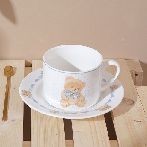 프랑스 스타일 복고풍 세라믹 커피 컵 접시 애프터눈 티, 곰 (컵과 접시) 은 황금 숟가락을 보냅니다.