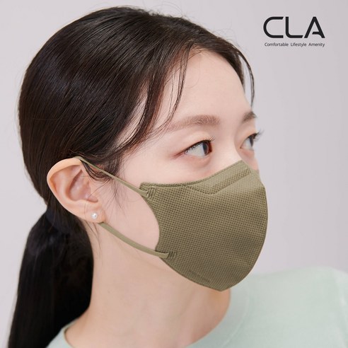 CLA 슬림핏 대형(남성권장) 새부리형 2D 컬러 국산 4중 MB필터 마스크, 카키, 25매