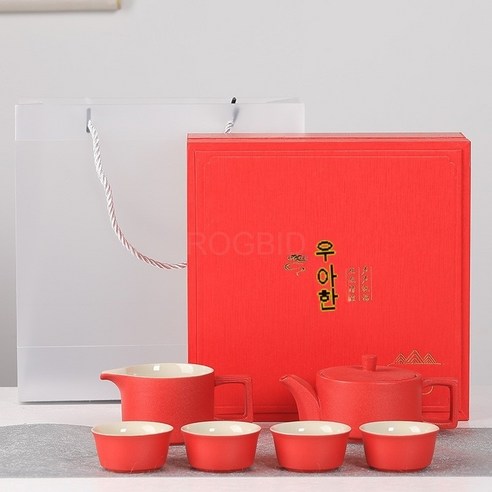 야외 일본 검은 도자기 차 세트 휴대용 한 냄비 컵 쿵푸 주전자 차 컵 회사 연례 회의, 용 냄비 + 4 컵 + 바다 (빨간색 선물 상자), 검은 색