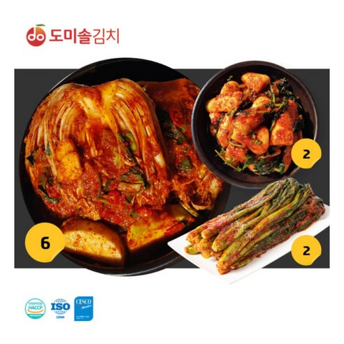 도미솔 김치 3종 총10kg (포기김치 6kg + 총각김치 2kg 갓김치 2kg)