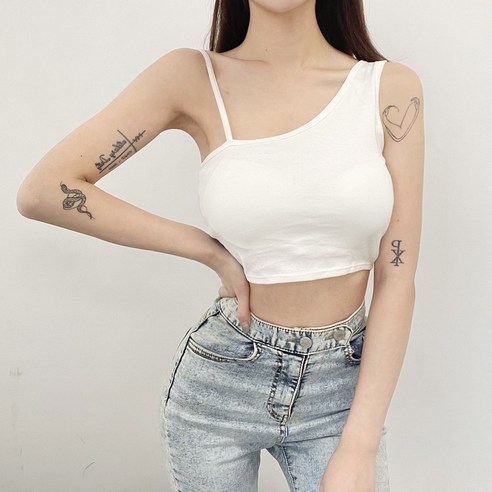 VANANA2 여성 슬림핏 크롭 언발란스 나시 민소매