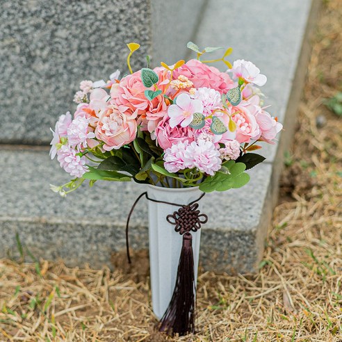 화예원 성묘 조화 꽃다발 매립형 묘지 꽃병 세트 산소 장식 인테리어 꽃, 로즈핑크 화병세트 중, 1개, 화병세트 중