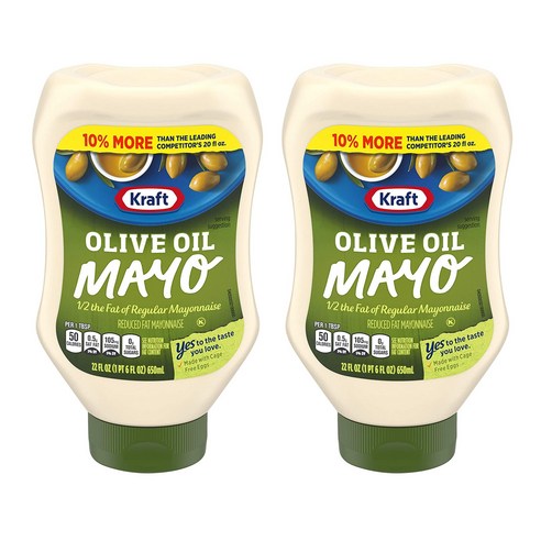 Kraft Mayo Olive Oil Reduced Fat Mayonnaise 크래프트 마요 올리브 오일 리듀스드 팻 마요네즈 650ml 2팩, 1개