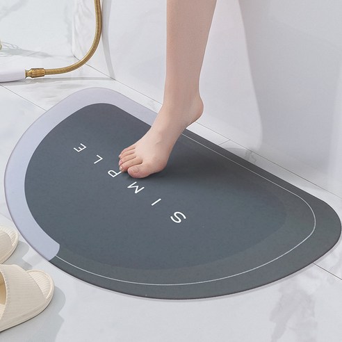 DFMEI 타원 실리콘 슬라브 쿠션 화장실 주방 물흡입 도어 매트 매트 카펫 욕실 미끄럼 방지깔다, 반원-그레이(고무), 10*25cm