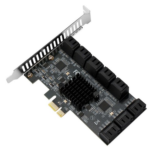 Xzante PCIE SATA 확장 카드 PCIE-16포트 SATA3.0 6Gb 어댑터 다중 포트 하드 디스크 카드(SATA 케이블 포함), 검정
