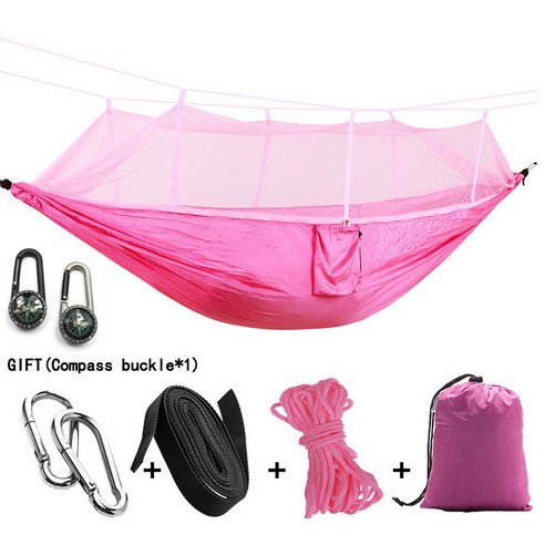 [SW] 캠핑용/정원 해먹 및 모기장 야외 가구 1-2 인용 휴대용 걸이식 침대 강도 낙하산 패브릭 수면 스윙, Pink, 하나