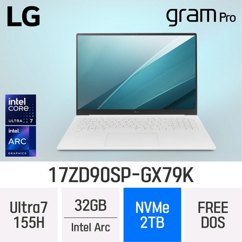 a시리즈중고f급 LG전자 그램 프로17 17ZD90SP-GX79K, Free DOS, 32GB, 2TB, White