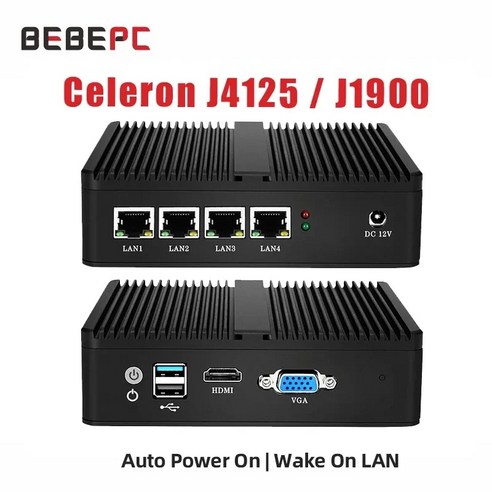 팬리스 미니 컴퓨터 PfSense 서버 방화벽 박스 라우터 PC 인텔 N5105 J1900 J4125 N2830 4LAN 기가비트 i211 i225 NICs, [04] Celeron J4125 DDR4, [02] 8G RAM 64G SSD WiFi, 8GB