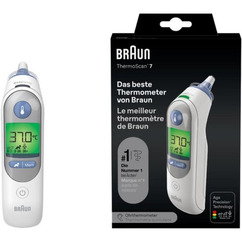Braun IRT6520 Thermo Scan 7 적외선 체온계 프로브 팁 예열 정확한 측정 가능 LCD 어두운 밤 사용 적합