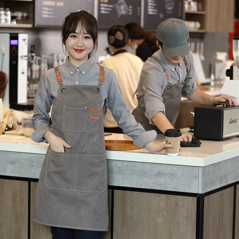 꿈알상점 방수 면 여름 남자 앞치마 까페 바리스타 매장 커피숍, 1개, 그레이