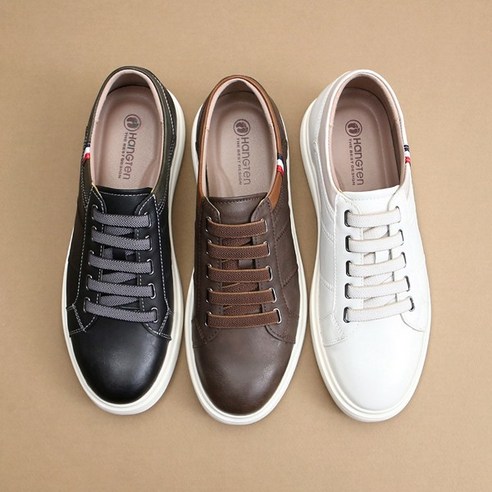 스타일과 편안함의 완벽한 조화: 신사야 소가죽 노매듭 밴딩끈 캐주얼 스니커즈