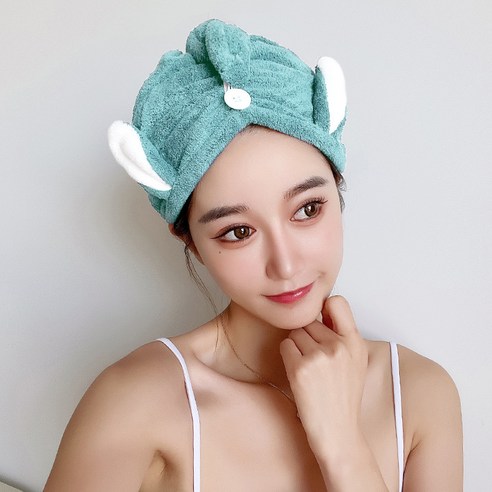 토끼귀 드라이 모자 흡수 속도 건조 부드럽다 편안하다 두껍다 여자 귀엽다 드라이 모자, 성인용:25x65cm±2cm/어린이용:19*56cm±, 연두색