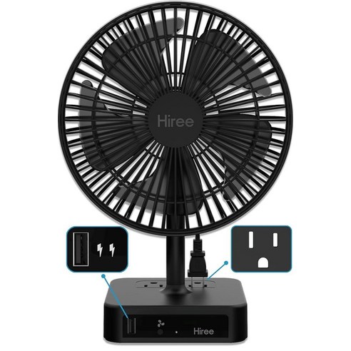 Hiree Desk Fan with USB Charging Port 2 Speeds 6.7 Inch Small Desktop Table Charger AC Outlets St 타워형