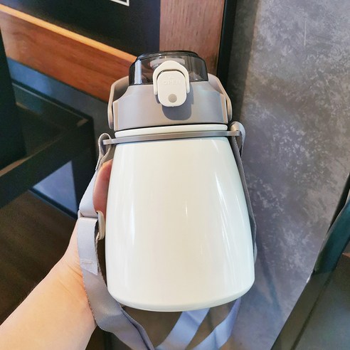 smy보온병 컵 여성 고가 물 컵 대용량 어린이 학생 주전자 밀짚 컵 휴대용 인터넷 연예인 큰 배꼽 컵, 그레이1000Ml/라이트컵, 하나