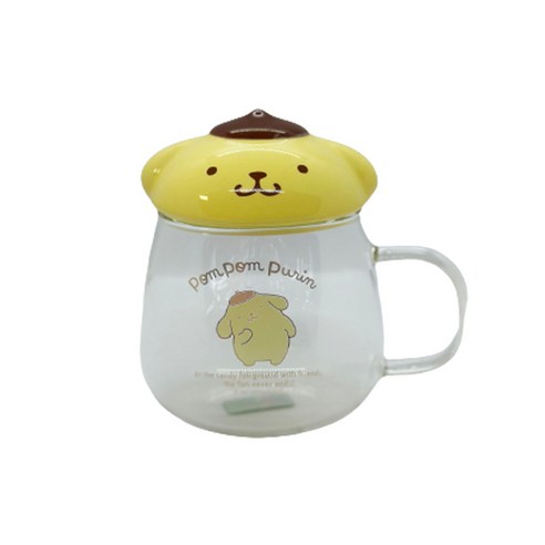 산리오 캐릭터즈 입체 뚜껑 유리컵, 폼폼푸린, 1개