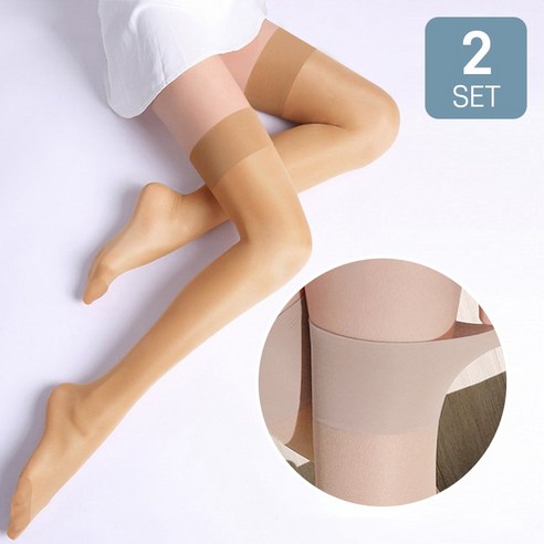 8단계 입체 편직 여성용 고탄력 20D 허벅지 밴드 스타킹 Y존 해방 프리미엄 오버 니삭스 2P 세트