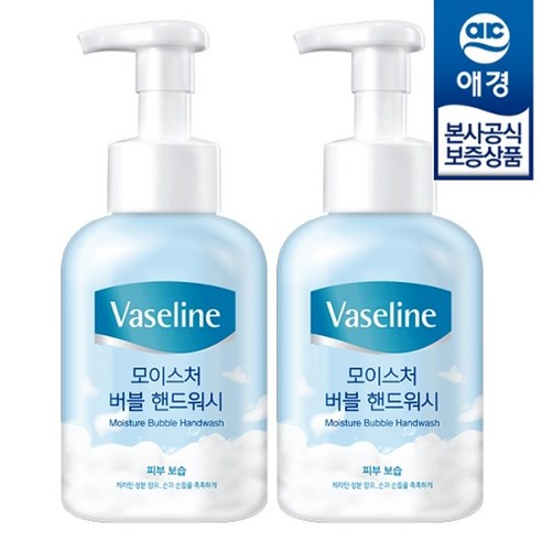 애경 바세린 모이스처 버블 핸드워시 용기 500ml x2개, 2개