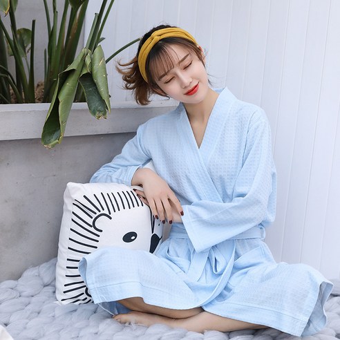 DFMEI 잠옷 기모노 칼라 목욕 가운 여름 흡수성 잠옷 여성용 유카타, DFMEI 하늘색, 옵션1
