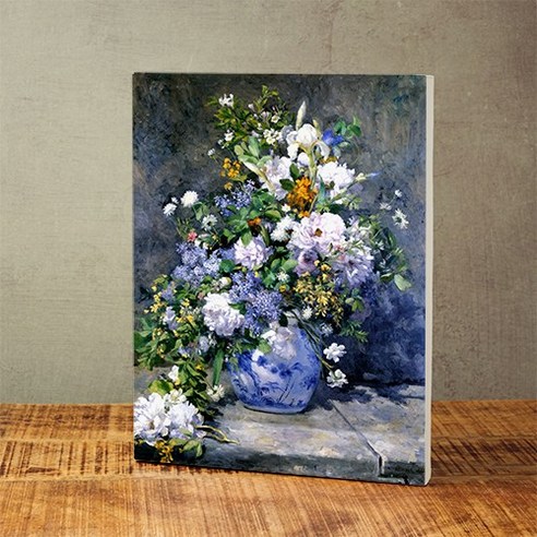 르누아르 봄의꽃 캔버스 액자 벽걸이 인테리어 그림, 파랑
