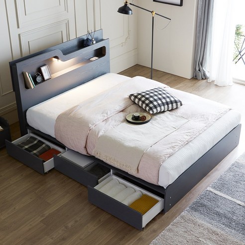 에이스침대슈퍼싱글 추천 상품보루네오하우스 프라임 올슨 LED 서랍 SS 침대 CL텍스독립매트 DM6219 착불 제품 사진