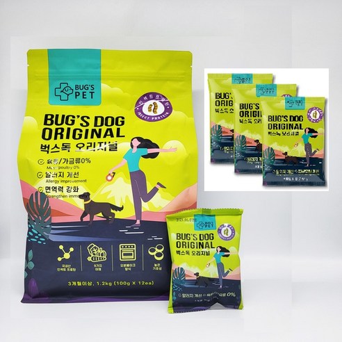 벅스독 오리지널 사료 + 샘플 30g 4개, 1.2kg, 1팩, 곤충