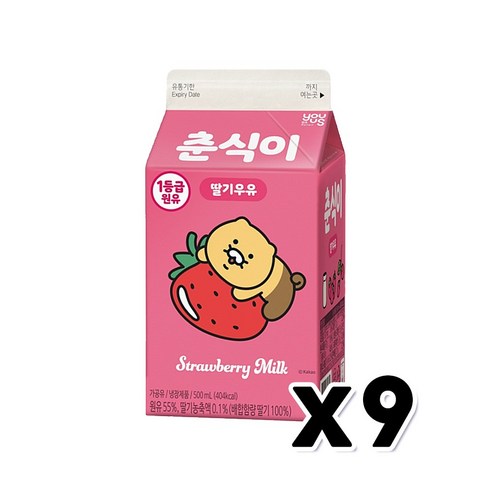 춘식이 딸기우유 팩우유 500ml 9개입, 9개