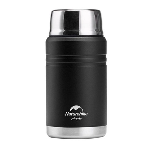 접는 숟가락 보관 가방이있는 스테인레스 스틸 진공 절연 식품 항아리, 750ML, 검은 색