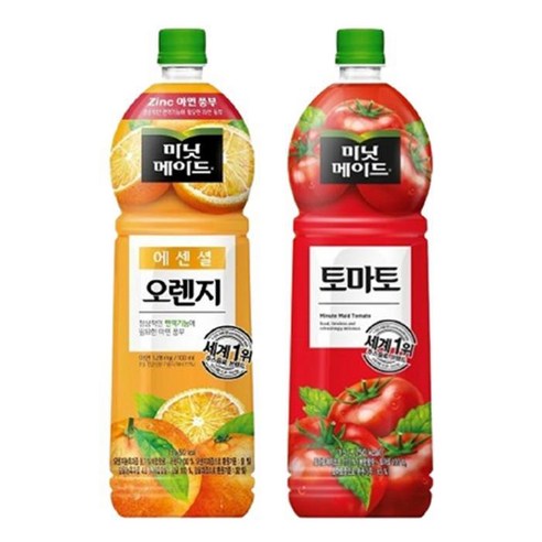 한번에먹자 과즙음료 2종 혼합세트 / 미닛메이드 오렌지 1.5L 3개 + 미닛메이드 토마토 1.5L 3개 / 총 6개