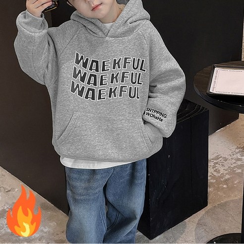 도오빠 뮤아벵트 아동 후드 티셔츠를 겨울에 입을 수 있는 편안하고 따뜻한 그레이 기모 티셔츠