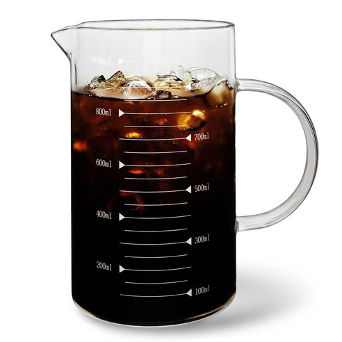 미르 홈카페 내열유리 핸들 비커 계량컵, 투명, 1000ml, 1개