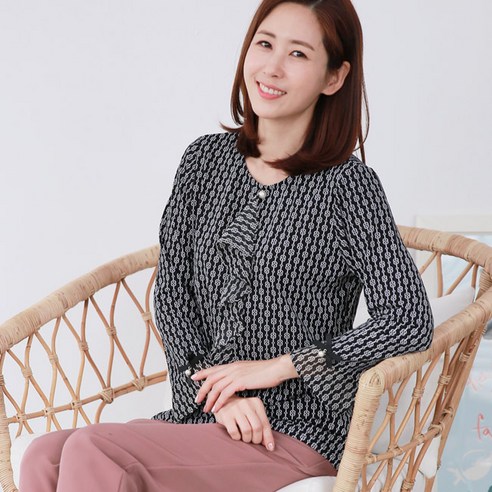 백합사 진주프릴타이 여성용 블라우스 티셔츠 [B83-203] 마담 미시 중년의류 진주 리본