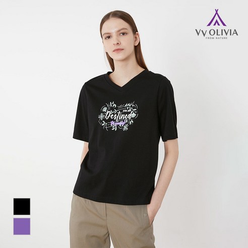 올리비아로렌 여성용 레터링 브이넥 티셔츠 VVBAS3M3361 올리비아로렌티셔츠 올리비아로렌 여성용 레터링 브이넥 티셔츠 VVBAS3M3361 올리비아로렌티셔츠