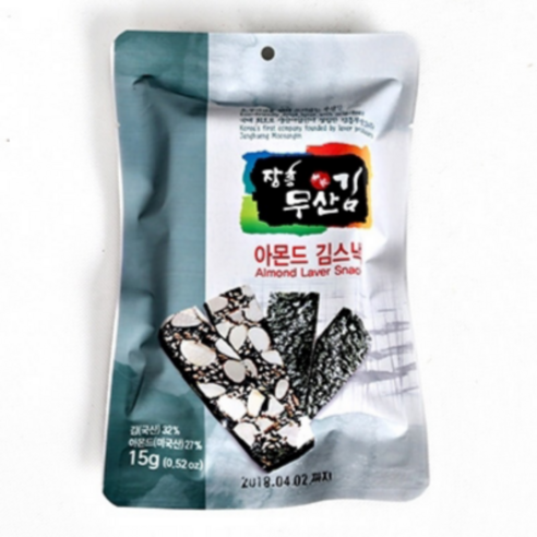 친환경 장흥무산김 아몬드 김스낵, 15g, 3개