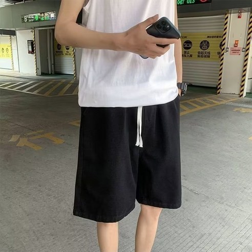 여성용 와이드 밴딩 버뮤다 데님 팬츠 데일리 여름 청 반바지 댓데님5부밴딩팬츠