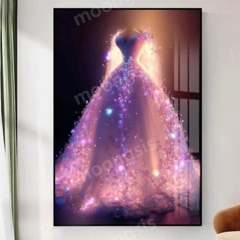 뭉시크 핑크 웨딩드레스 보석십자수 취미 패브릭형, 40 x 55cm