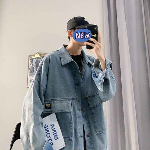 건달 봄 가을 데님 코트 남성 트렌드 브랜드 루즈핏 홍콩풍 커플 재킷 집업 자켓
